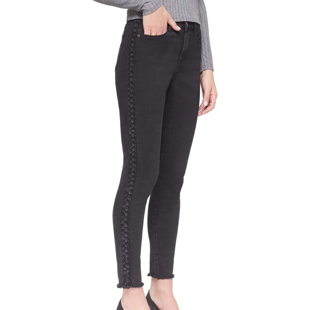 Lola Jeans Women's high-rise skinny Alexa black raw edge braided hem 27 NEW NWT